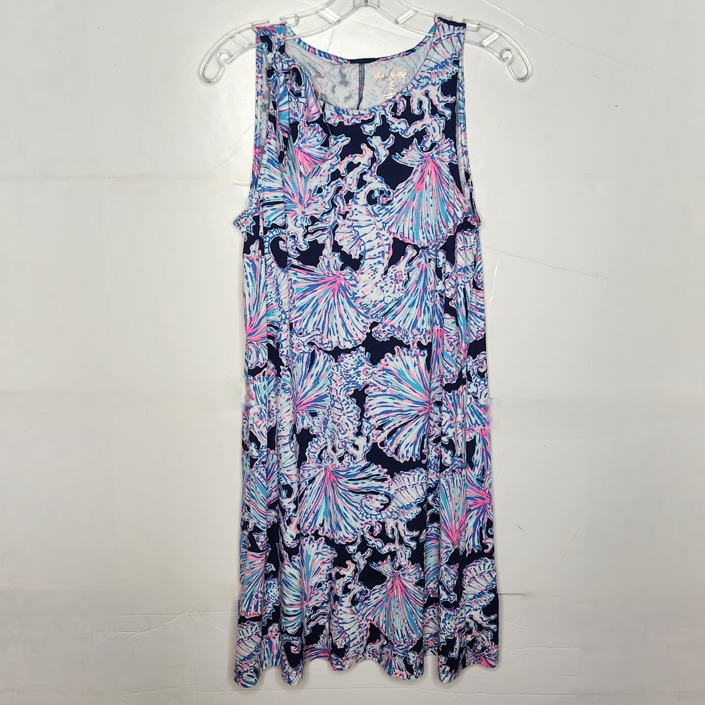 Lilly Pulitzer Luella Dress Deep Sea Navy Shells Bells Size Small Pima Sleeveles